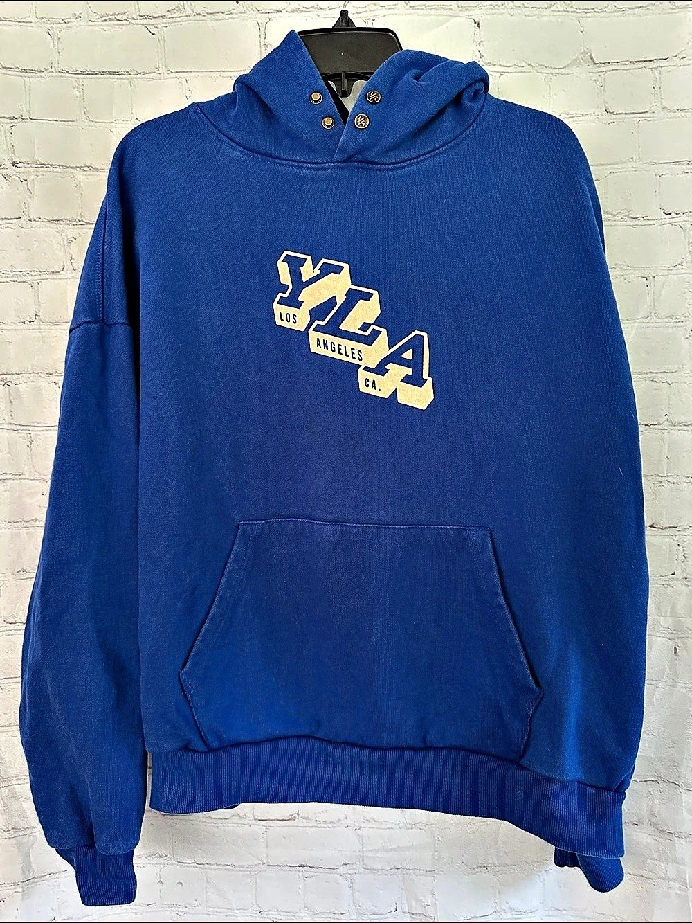 YoungLA Blue Graphic Pullover Hoodie with Kangaroo Pocket and Snaps at Neck S